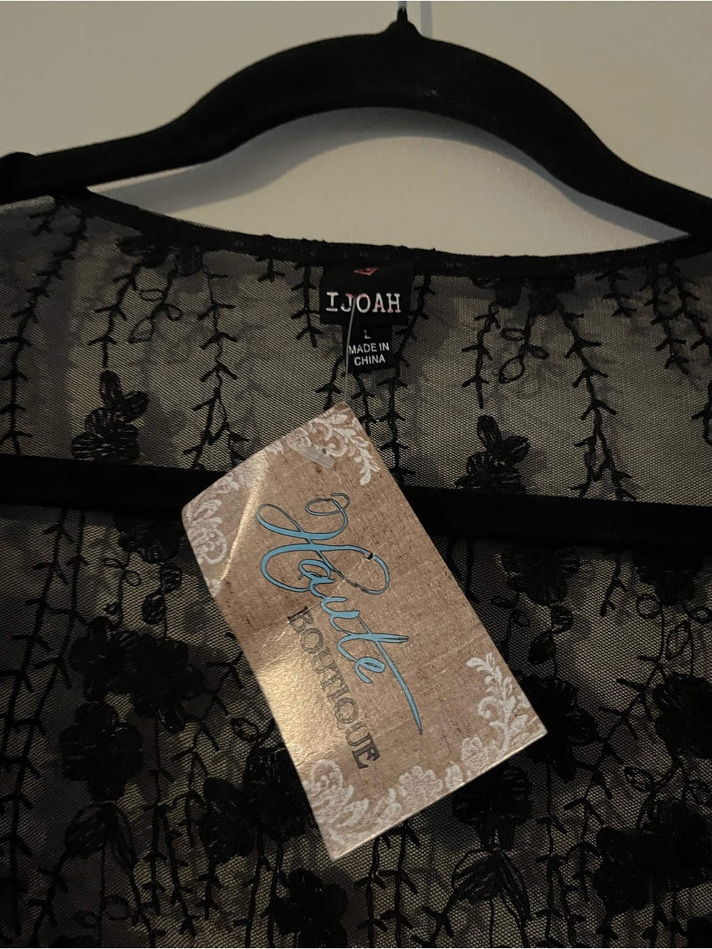 NWT Black Floral Lace Sheer Kimono Duster Cardigan Large Open Front Romantic - Picture 2 of 6